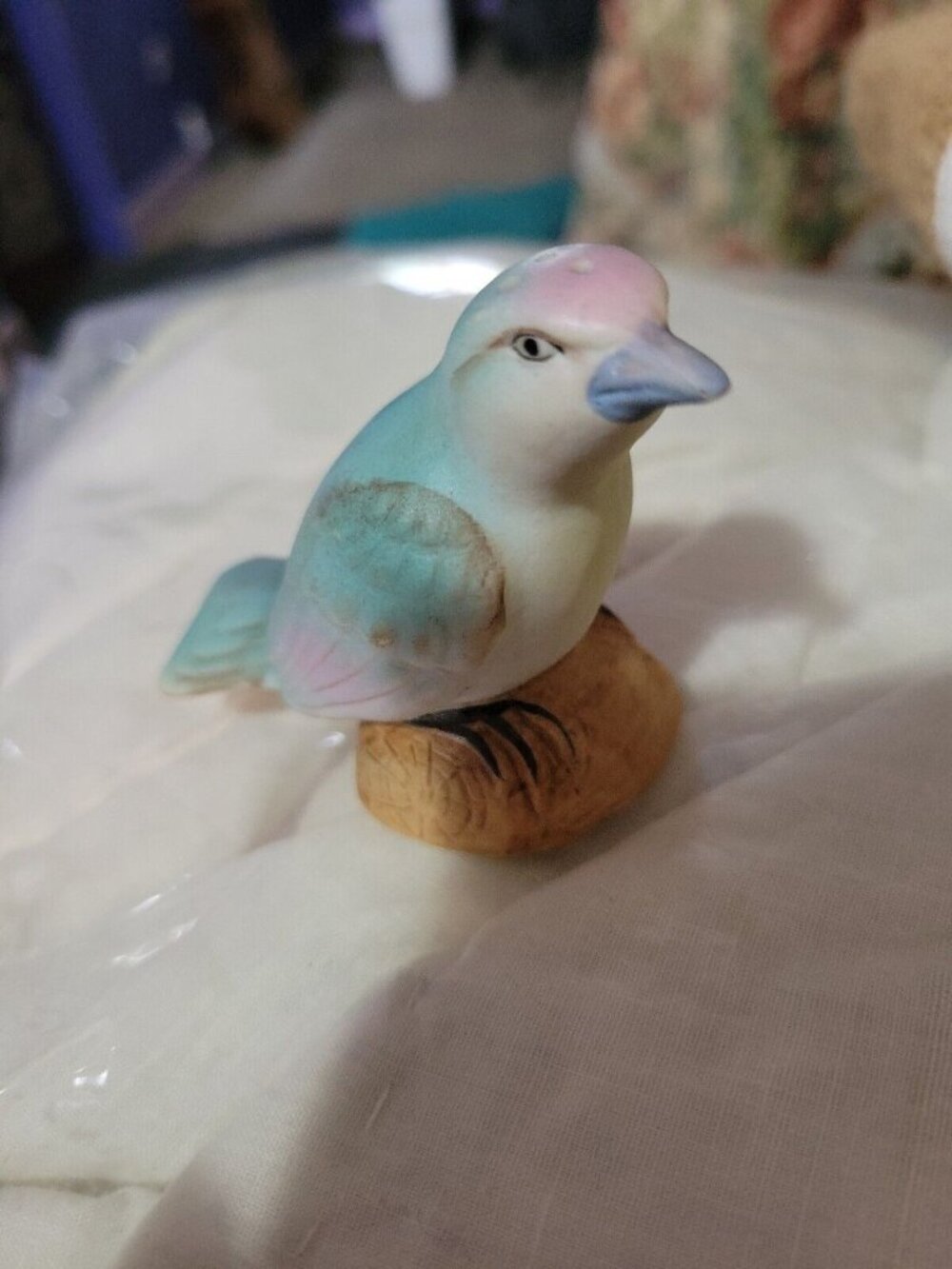 Single Ceramic Blue Bird On Branch Salt Or Pepper Shaker Cork Inside Japan Vtg